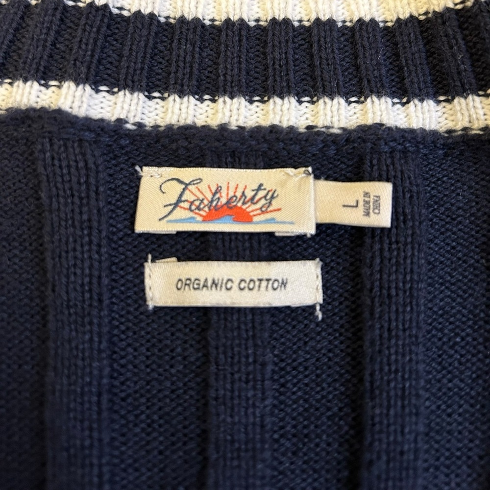 FAHERTY Game Set Ribbed Knit Cardigan Navy Sz Lg Cashmere Organic Cotton‎ - Picture 3 of 11
